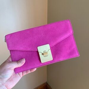 Talbots pink Envelope Clutch leather suede new with tags